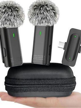 2 Pack Wireless Microphone for iPhone/Android USB C Lav Mic